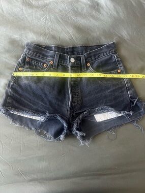 High-Rise Black Distressed Denim Shorts